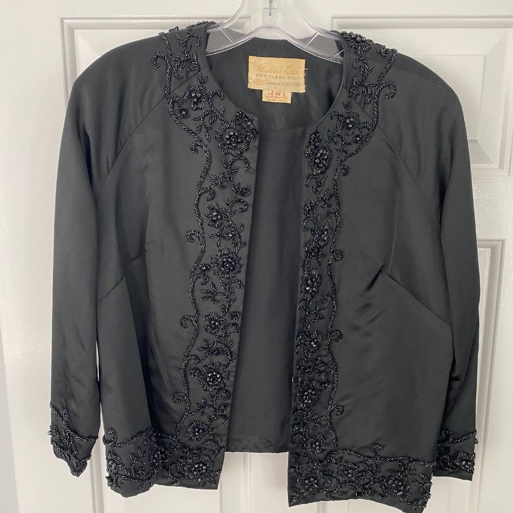 Vintage Barbara Lee Black Silk Beaded Evening Jacket